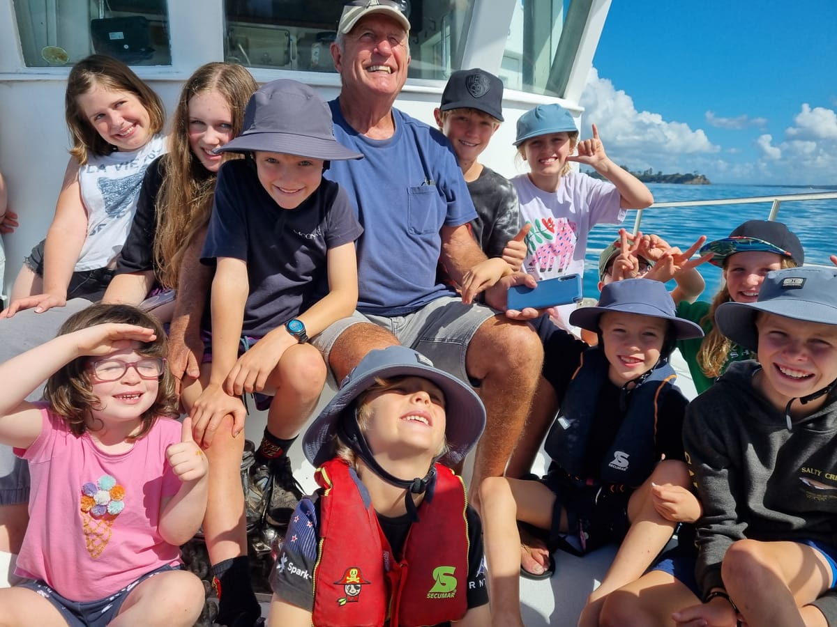 Upper deck and crew on MV Koru